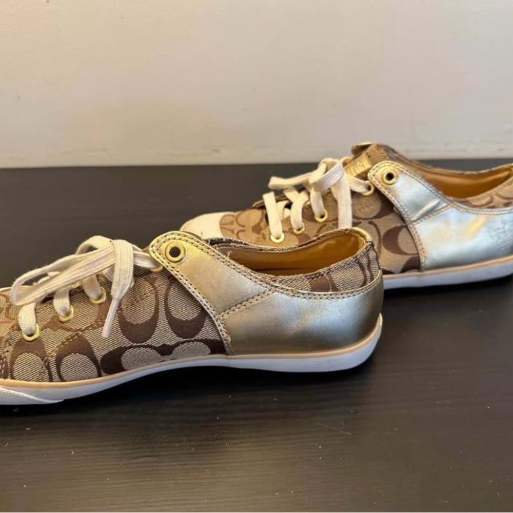 Coach Women's Brown and Gold Sneakers Sz9.5 - Picture 3 of 5